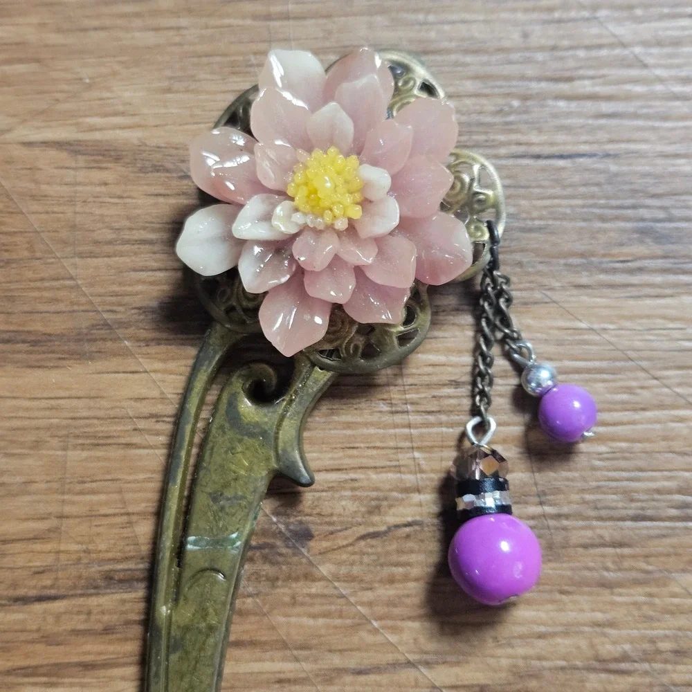 Vintage Style Brass Lotus Flower Chinese Style Hair Pin 6